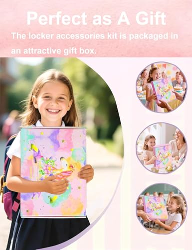 Golden 13 PCS Locker Organizer Set for Girls with Mirror, Whiteboard & Rug – Back to School Decor
