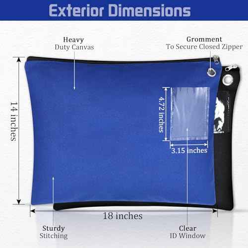 2 Pcs Interoffice Mailer Canvas Transit Sack Zipper Bag 18" x 14" Large Zipper Pouch with Grommet Interoffice Mail Bag (Black,Blue)