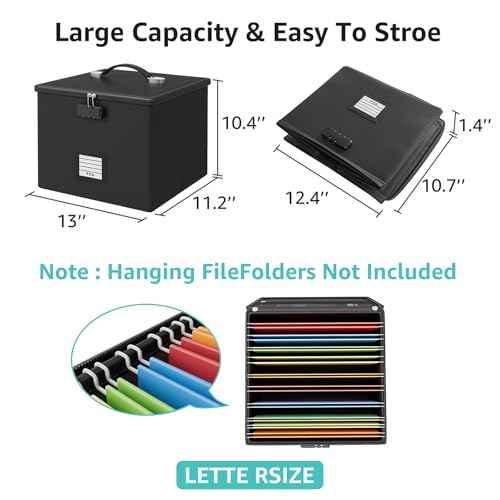 2 Pack Fireproof Document Box File Organizer - Portable Waterproof Fire Safe Locking Filing Storage Box with Handle for Hanging Letter Size Folder Important Document