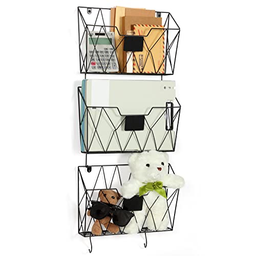 OYEAL 3 Pack Black Metal Wall File Organizer Hangings for Home Office