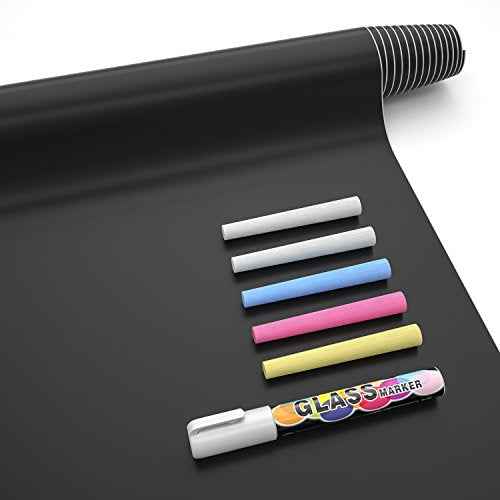 Nicpro Chalkboard Contact Paper Roll, 17.7" X 78.7" (6.5 Feet) Self Adhesive Blackboard Wallpaper, Chalk Paper Classroom Decor Sticker with 1 Marker & 5 Chalk for Home Office School Teacher Suppliers