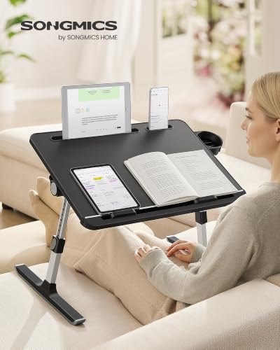 SONGMICS Black Foldable Adjustable Laptop Desk 15.7x22 Inches for Bed & Couch