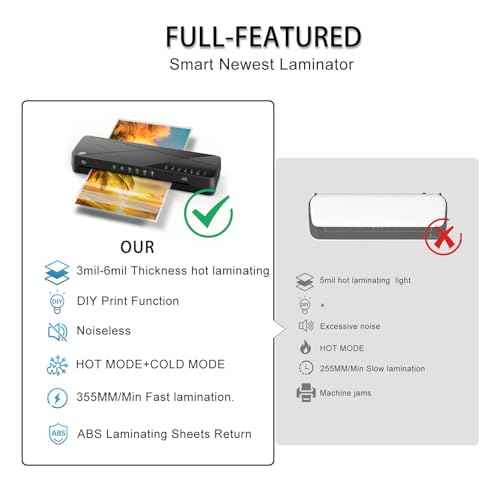 Crenova Laminator Machine 13 inch, Laminating Machine 60s Quick Warm Up Auto Off, Cold Hot Lamination Machine with ABS Jam Free, Laminator for Home Office School, Black