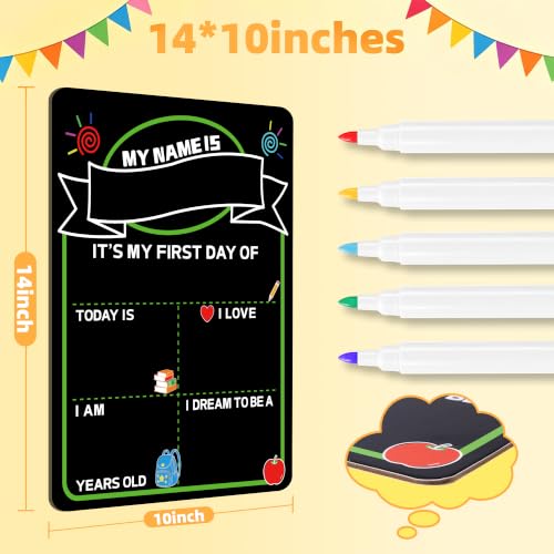 VUSIGN Double-Sided First & Last Day of School Chalkboard Sign with 5 Markers