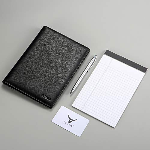 Leather Junior Padfolio for Men & Women with Pen Loop, Italian Calfskin, Business Portfolio Notebook Folder (Pebbled Black)