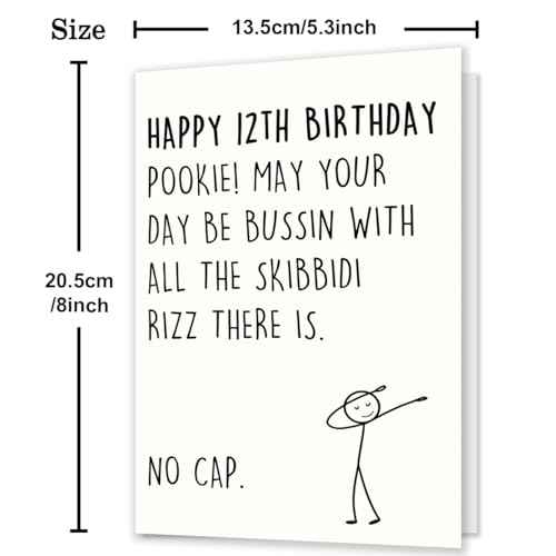 12th Birthday Card,12 Year Old Birthday Gifts & Decorations for Boys Girls Son Daughter Nephew Niece,Funny 12th Birthday Card for Him Her with Gen Z Teenagers Slang Meme-Inspired Design