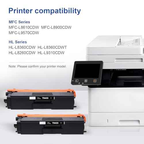 Compatible Toner Cartridge Replacement for Brother TN433BK TN433 TN431BK TN-433 for Brother MFC-L8900Cdw HL-L8360Cdw HL-L8260Cdw HL-L8360Cdwt 8900Cdw 8360Cdw Printer (2 Black)