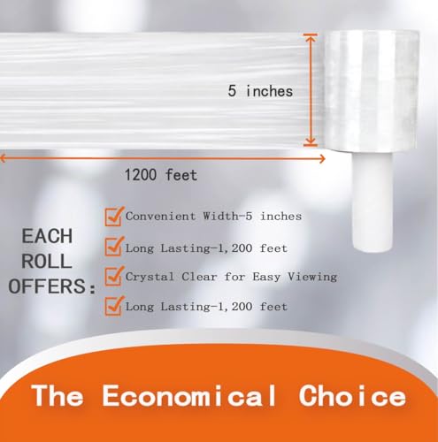 Polysells 2 Pack 5" x 1200ft MIni Roll Stretch Film with Handle, 80