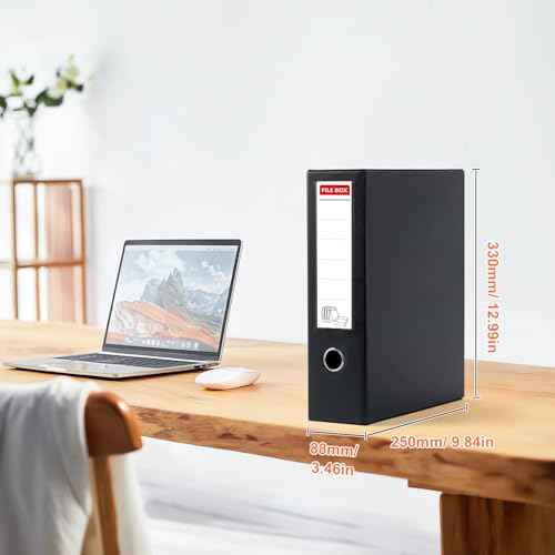 Storage File Boxes 4 Pack, Foldable Archives Cases with Clip, 88mm Spine, File Boxes with Magnetic Closure, Plastic Document File Organizer Storage, Black
