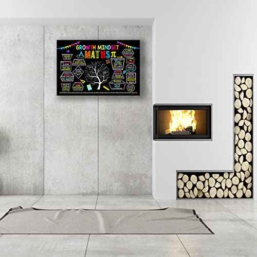 Growth Mindset Posters Framed Math Quotes Wall art Black Abstract Artwork Motivational Canvas Picture For Classroom Decor Teaching Posters Framed (16x24 inch)