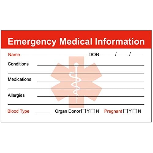 Emergency Medical Information Card Pack of 5 – Personal Health ID Wallet Cards