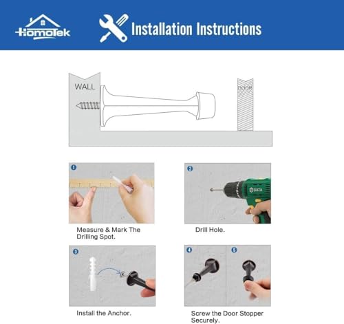 HOMOTEK 3 Pack Heavy Duty Solid Rigid Door Stop with Soft Rubber Tip, Zinc Die Cast, White