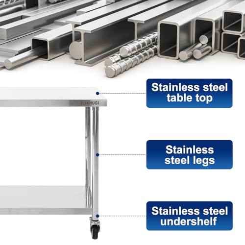Stainless Steel Table for Prep & Work 36 x 24 Inches with Caster Wheels,Commercial Heavy Duty Metal Table with Undershelf for Home,Restaurant and Hotel Kitchen (36" x 24")