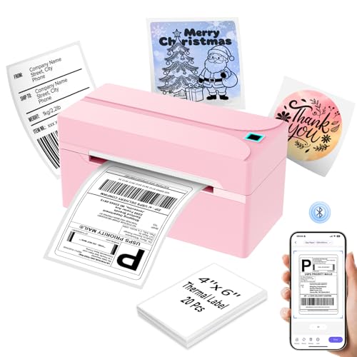 Pink Bluetooth Thermal Label Printer 4x6 Shipping Labels for Shopify & More