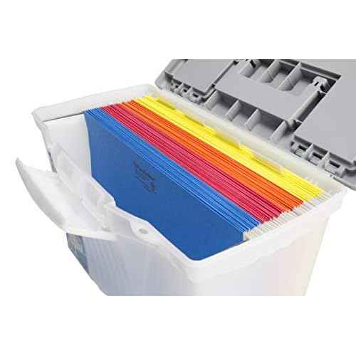 Storex Portable File Box with Organizer Lid, 17.13 x 9.63 x 11 Inches, Frosted/Silver (61511A01C)