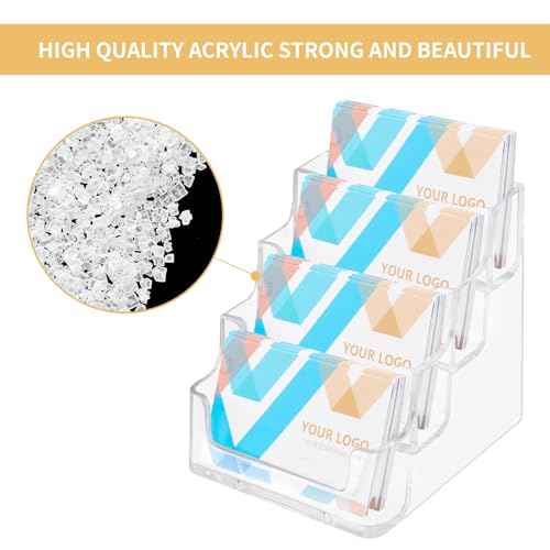 HSYMQ 1 Piece Desktop Clear Business Card Holder, Plastic Card Display Stand, 4 Tier Acrylic Card Holder for Office