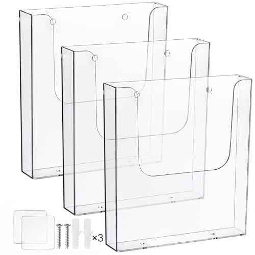 Suwimut 3 Pack Acrylic Brochure Holder, 8.5 x 11 Inch Brochure Holder Wall Mount, Clear Literature Organizer Pamphlet Flyer Display Plastic Magazine Holders for Wall