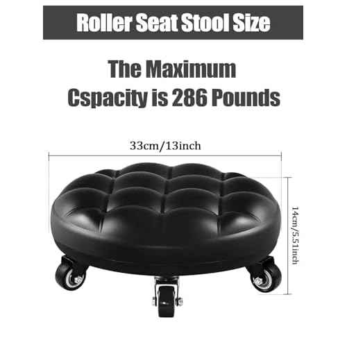 Lanstics Low Roller Seat Wheel Stool Chair PU Leather Rolling Stool Seats on Wheels for Home Office Fitness Round Roller Seat Stool (Black)