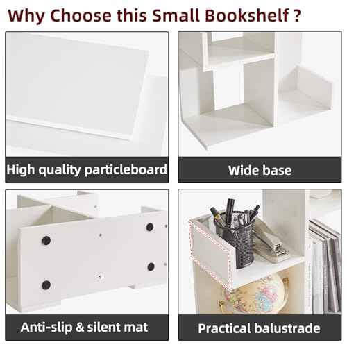Small White Desk Organizer, 2 Tier Tree Cactus Bookshelf, Desktop Organizer Wood, Small Plant Shelf White YD-DSR002W