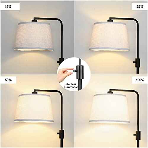 ¡¼Upgraded¡½ Dimmable Floor Lamp, 1000 Lumens LED Edison Bulb Included, Arc Floor Lamps for Living Room Modern Standing Lamp with Linen Shade, Tall Lamp for Bedroom Office Dining Room- Black