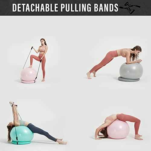 Yoga Ball Chair with 65cm Exercise Ball & 2 Resistance Bands, Stability Base for Home Office, Yoga, Pilates & Fitness, Balance Ball for Posture, Core Strength & Low Impact Workouts