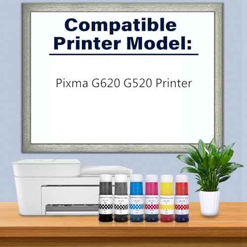 23 Compatible Ink Bottle Replacement for Canon pixma GI23 GI-23 use for Canon PIXMA G620 G520 Printer (Black Cyan Magenta Yellow Red Gray) 6 Pack 70ml Ink Refills (6 Colors)