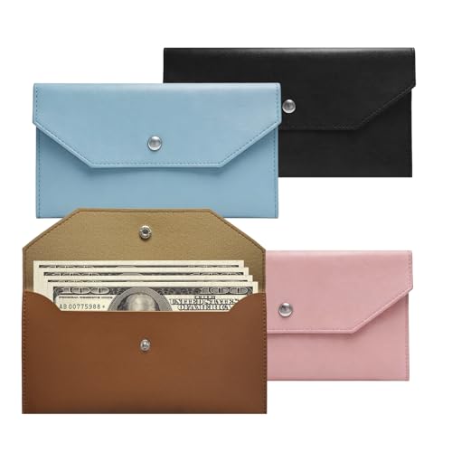 4 Pcs Leather Cash Envelope Wallets Set - PU Money Purses for Budgeting, KHRYPTXH