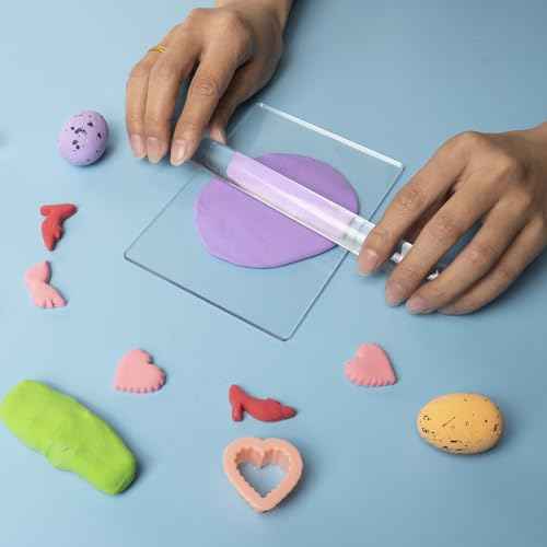 DIYOOHOMY 2Pcs Polymer Clay Roller Tools, Acrylic Rolling Pin with Thickness Rings Kit, Air Dry Clay Tools Clear Slab Roller Supplies