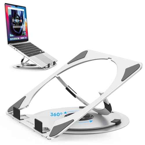 OMOTON Portable Laptop Stand for Desk, Ergonomic Computer Stand with 360¡Æ Rotating Base, 5-Level Adjustable Aluminum Foldable Mount, Compatible for 10-15.6" Laptops
