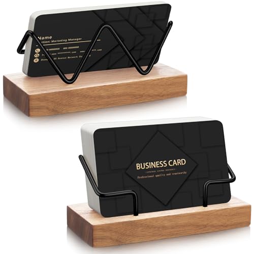 Amyhill 2-Piece Wooden Business Card Holder Set - Light Wood & Black, Style 1