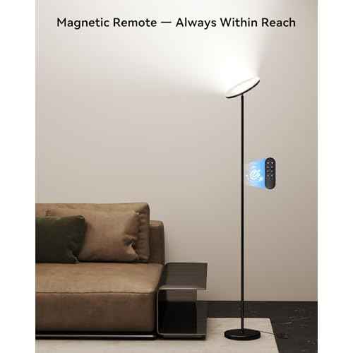 JOOFO LED Floor Lamp ? Super Bright Torchiere with Remote & Foot Switch, Stepless Dimmable Tall Standing Lamp, 69" Modern Pole Light for Corner, Living Room, Bedroom, Reading, Office