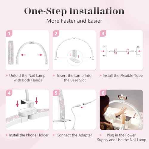 Yokilly Half Moon Light for Nail Desk: 29" Foldable Half Moon Desk Lamp with Phone Holder for Beginner - Arch Nail Tech Light with 3 Color Modes & 10 Brightness for Manicure Salon (Diamond, Large)