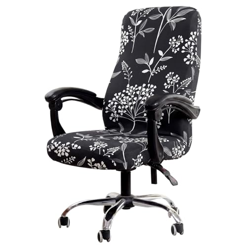 WOMACO Floral Print Office Chair Cover, Black Tree Large - Stretch Slipcover