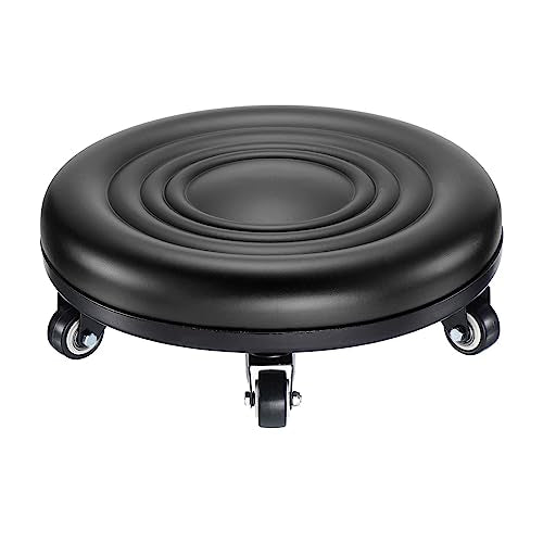 PATIKIL Low Rolling Stool Chair - PU Leather Universal Wheel Seat for Home Office Fitness - Round Roller Stool (Black)