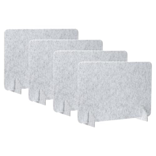 PATIKIL Desk Divider, 4 Set 24 x 16 Inch Acoustic Freestanding Desk Divider Desk Privacy Panel with 8 Pcs Support Feet for Library Office Workstation,Light Grey