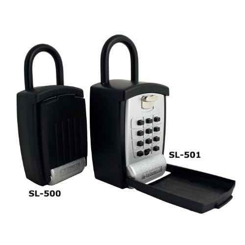 SL-501 Punch Button Lock Box | Portable Shackle LockBox For Outside - Fits House Keys, Car Keys, Fobs, & More | Keypad Safe Box, Digital Push Button Combination Lock | Black Finish