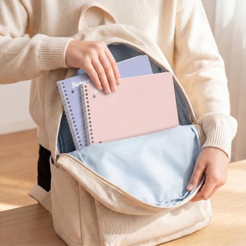 SUNEE Pastel 5-Pack Spiral Notebooks - 1 Subject, College Ruled, 8 x 10.5 inches, 70 Sheets, Pink, Purple, Blue, Green, Yellow
