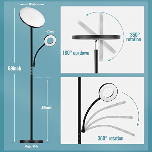 Floor Lamp, Upgraded 42W 4000LM Super Bright LED Floor Lamp for Living Room Bedroom, Dimmable Standing Reading Floor Lamps with Remote & Touch Control