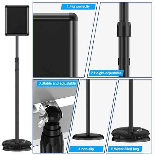 EHWINE 2 Pack Sign Holder Stand 8.5x11 Inch, Adjustable Floor Standing Sign Holder, Signage Stand with Snap-Open Frame Display and Chalkboard Insert for Charity Events, School Exhibitions, Retail Displays