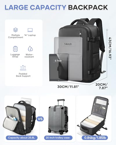 WONHOX Large Travel Backpack A56-Black Waterproof Laptop Daypack for Airplane