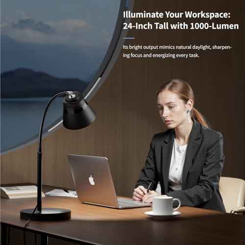 AXX Metal Desk Lamp, 24-Inch Table Light for Home Office/Bedroom/College Dorm Room, LED Bulb Included, 1000LM, 3 Color Modes, 10 Dimmable Levels, Black