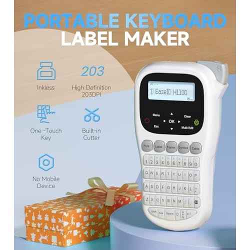 Label Maker Waterproof-Labels, Keyboard Label Maker Machine with-Tape 12mm 0.47 Laminated White, Backlit Screen Multiple Fonts & Symbols, Portable Labeler for Home Office School Use, H1100