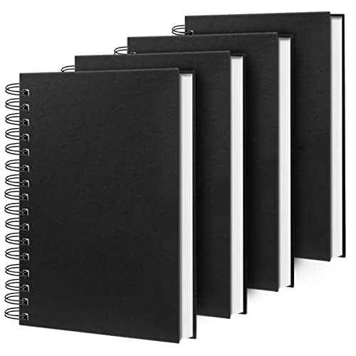 4 Pack Spiral Notebook,A5 Lined Black Journal Notebook 5.62 x 8.4 inches-100 Sheets/200 Pages,100GSM Thick Paper,Hardcover Journals for Writing Work School Supplies