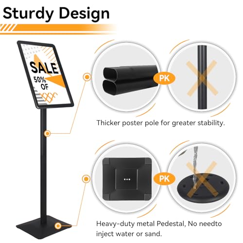 Heavy Duty Pedestal Sign holder floor stand Adjustable Sign Stand for Vertical and Horizontal view Poster Stand with Aluminum Frame for Display 8.5 x 11 inch