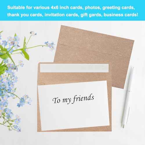 100 Pack 4x6 Envelopes for Invitations, Brown Kraft Envelopes, Self Seal A4 Envelope for Greeting Cards, Photos, Postcards, Invitation Envelope for Wedding, Graduation, Baby Shower, Party