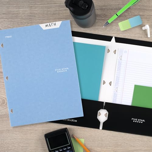 Five Star 4-Pocket Folder Set - 6 Assorted Colors, Fits 3-Ring Binders, Holds 8.5x11 Paper, Black/Blue/Red/Green/Purple/White