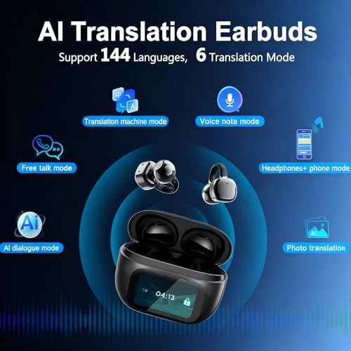 Ai Translation Earbuds Real Time 144 Languages, Bluetooth 5.4 LCD Touch Screen Translator Earbuds, Audifonos Traductores Ingl?s Espa?ol for Travel, Business & Learning with Charging Case