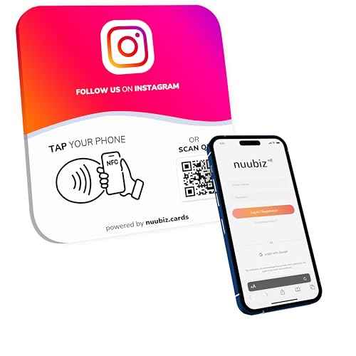 NFC Social Media Sign Plate wiht QR Code Sign - Compatible with Instagram, Social Media, Facebook, Tk, Website - Reusable Taps - Get More Followers & Reviews - Adhesive & Stand (insplate, 1)