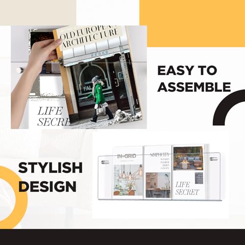 4 Pack 21" Clear Acrylic Magazine Holder Wall Mount Hanging Bookshelf Magazine Rack Brochure Holder for Waiting Room, Living Room, Office, Home Display