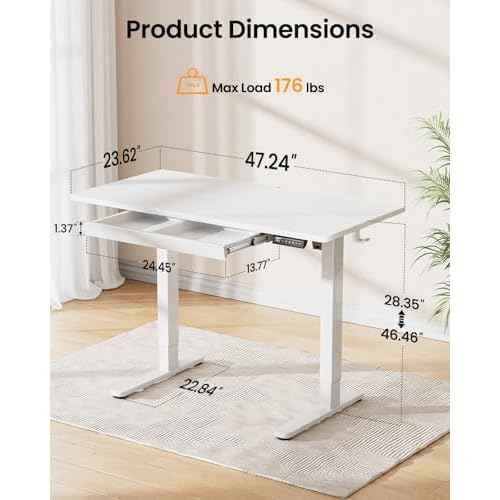 ErGear Electric Standing Desk with Drawers, 48" x 24" Height Adjustable Desk with 4 Preset, Home Office Computer Table with Splice Board, White
